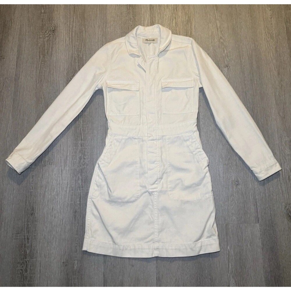MADEWELL Signature White Coverall Dress Vintage Canvas- Extra Small 100% Cotton